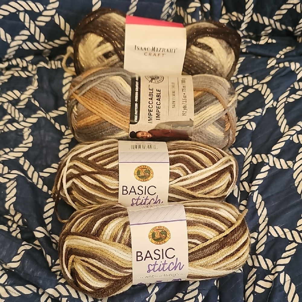 Lion Brand Basic Stitch Yarn - Brown and Cream